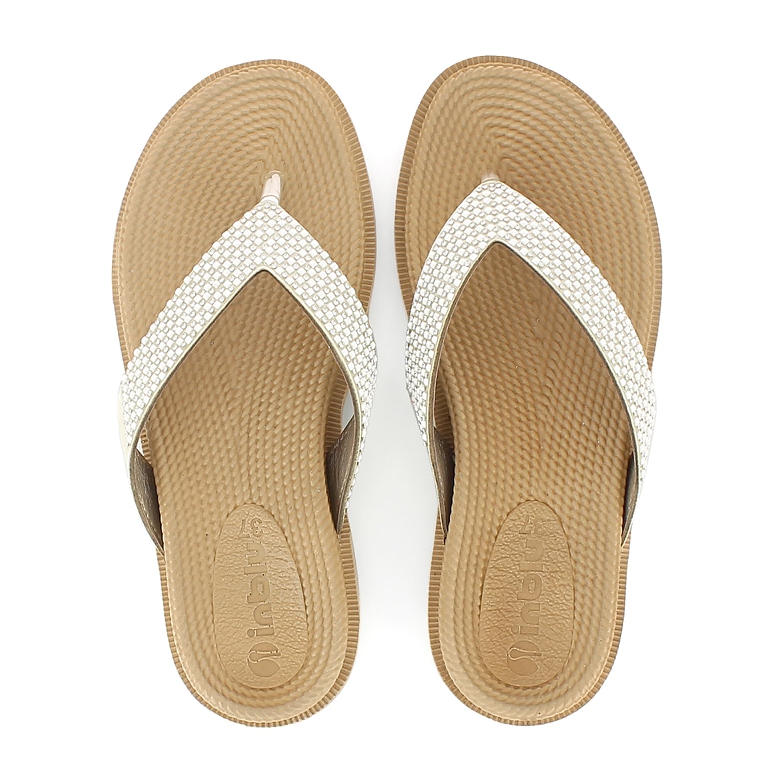 Ciabatte Donna Infradito con Brillantini, Plantare Effetto Corda, Dual Density