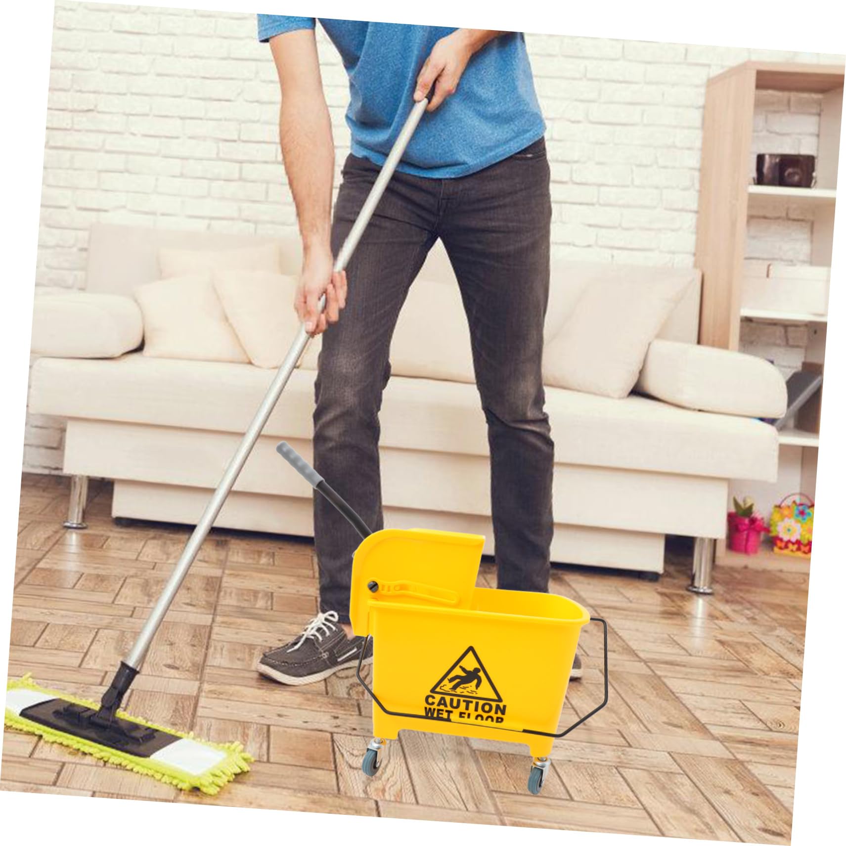 Cubo de Fregona de 20 L Amarillo Escurridor Lateral y Ruedas