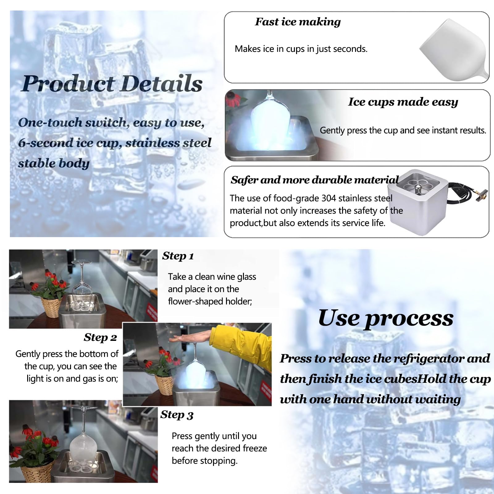 Refrigeratore di vetro, con luce a LED, refrigeratore di vetro a CO2 per tazze e bicchieri, refrigeratore istantaneo di bevande, per bar, ristorante, cucina