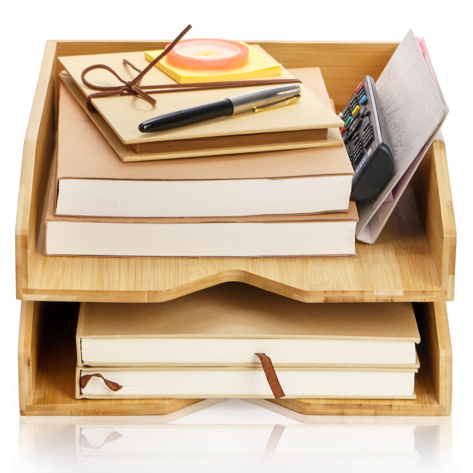 Pumtus Vassoio per lettere a 2 livelli, 35,5 x 28,9 cm, organizer da scrivania in bambù, organizer per documenti da scrivania, grande organizer per documenti da scrivania, stazione di lavoro di studio
