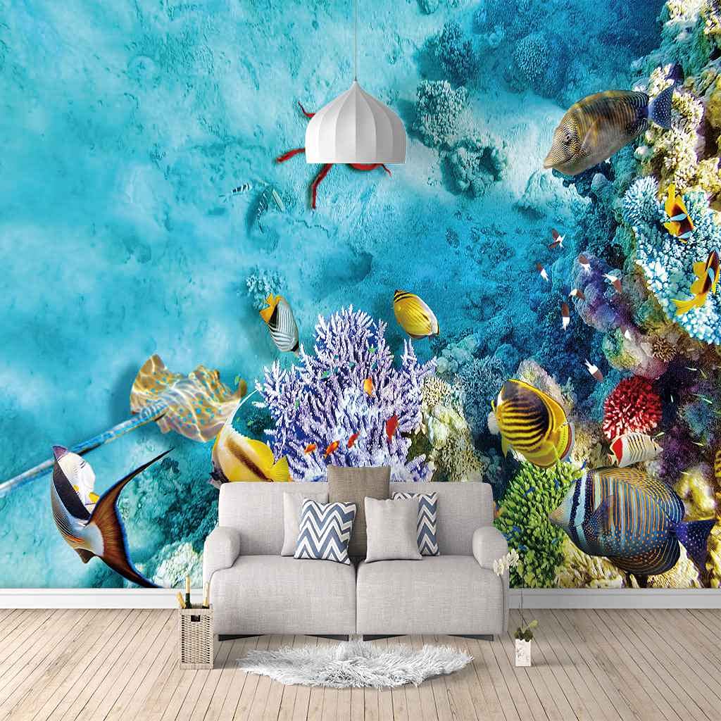 Papier peint poisson corail marin pour fond de TV moderne et déco de salon DIY