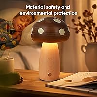 Vista 8 de 2 Pack LED Wood Mushroom Table Lamp, Rechargeable Cordless Touch Bedside Small Lamps, Wireless Stepless Dimming Night Light, Portable Battery Lamp