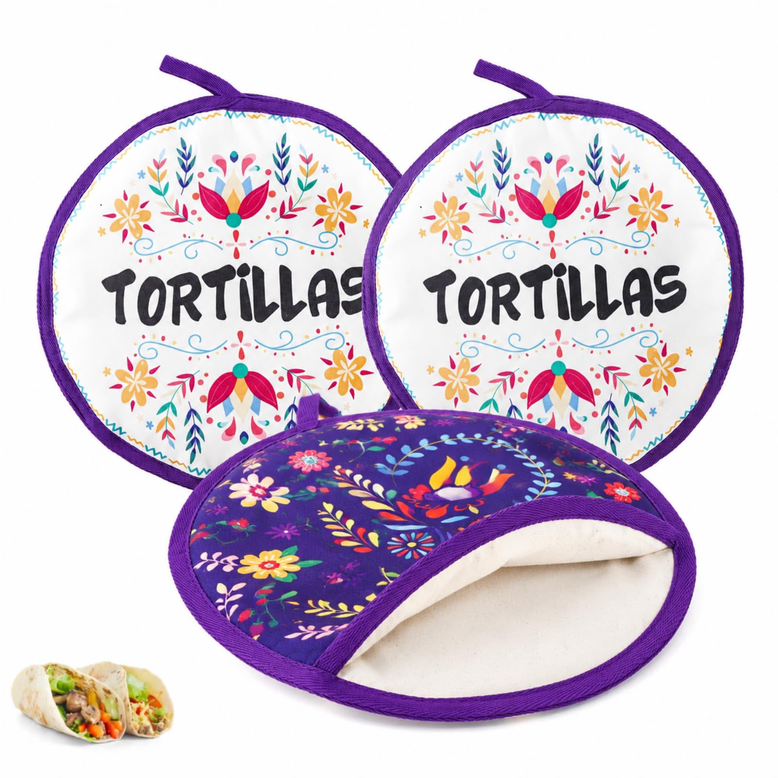 Lyellfe 3 Pack Tortilla Warmer Pouch, Microwave Oven Freezer Safe