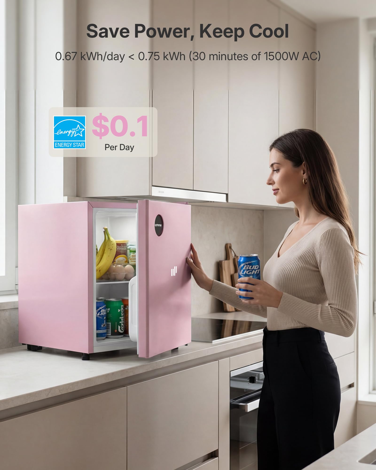 Upstreman 1.5 Cu.Ft All-Refrigerator Mini Fridge, Single Door Small Refrigerator, Dorm Fridge With 7 Adjustable Thermostat, Compact Refrigerator For Office, Bedroom Or Dorm, Pink-Cr16 on Fridge.com - View 3