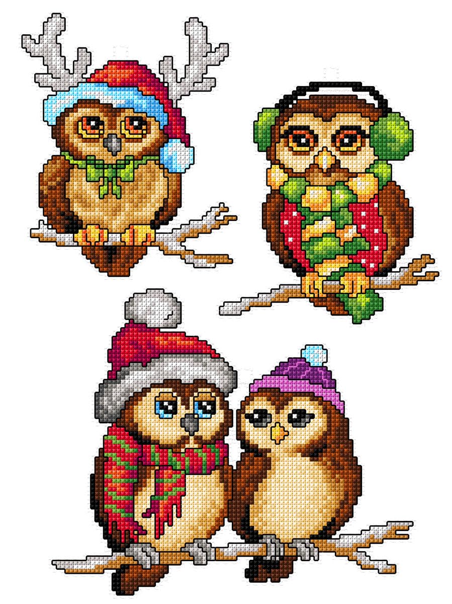 Crafting Spark Christmas Owls Counted Cross-Stitch Kit "Christmas Owls" 173Cs