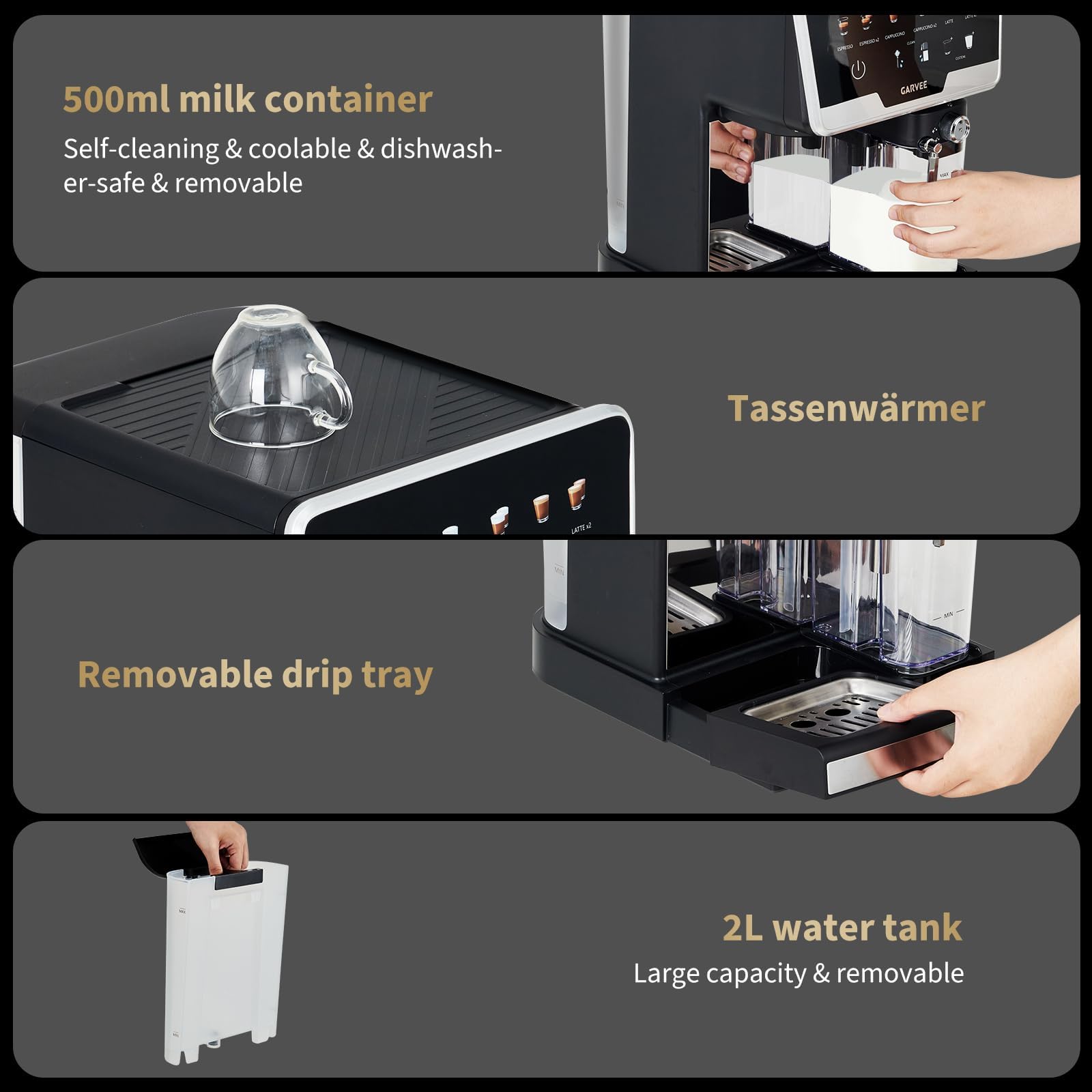 Siebträgermaschine 20 Bar Mit Doppelboiler, Auto-Milchaufschäumer & Selbstreinigung, 1450W Espressomaschine Mit 2L Wassertank & 500ml Milchtank, 6 Programmen & Handmodus Für Cappuccino Latte Espresso