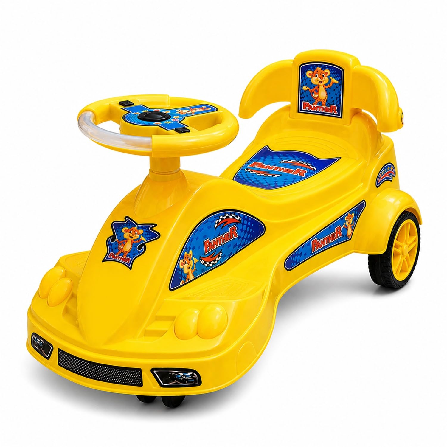 BabyGo Baby Panther Swing Magic Car Ride On Toy for Kids with Comfortable Seat & Durable Wheels | Push Ride On Twister Swing Car | Indoor Outdoor Fun Ride On Car for Boys & Girls Age 2+ (Yellow)