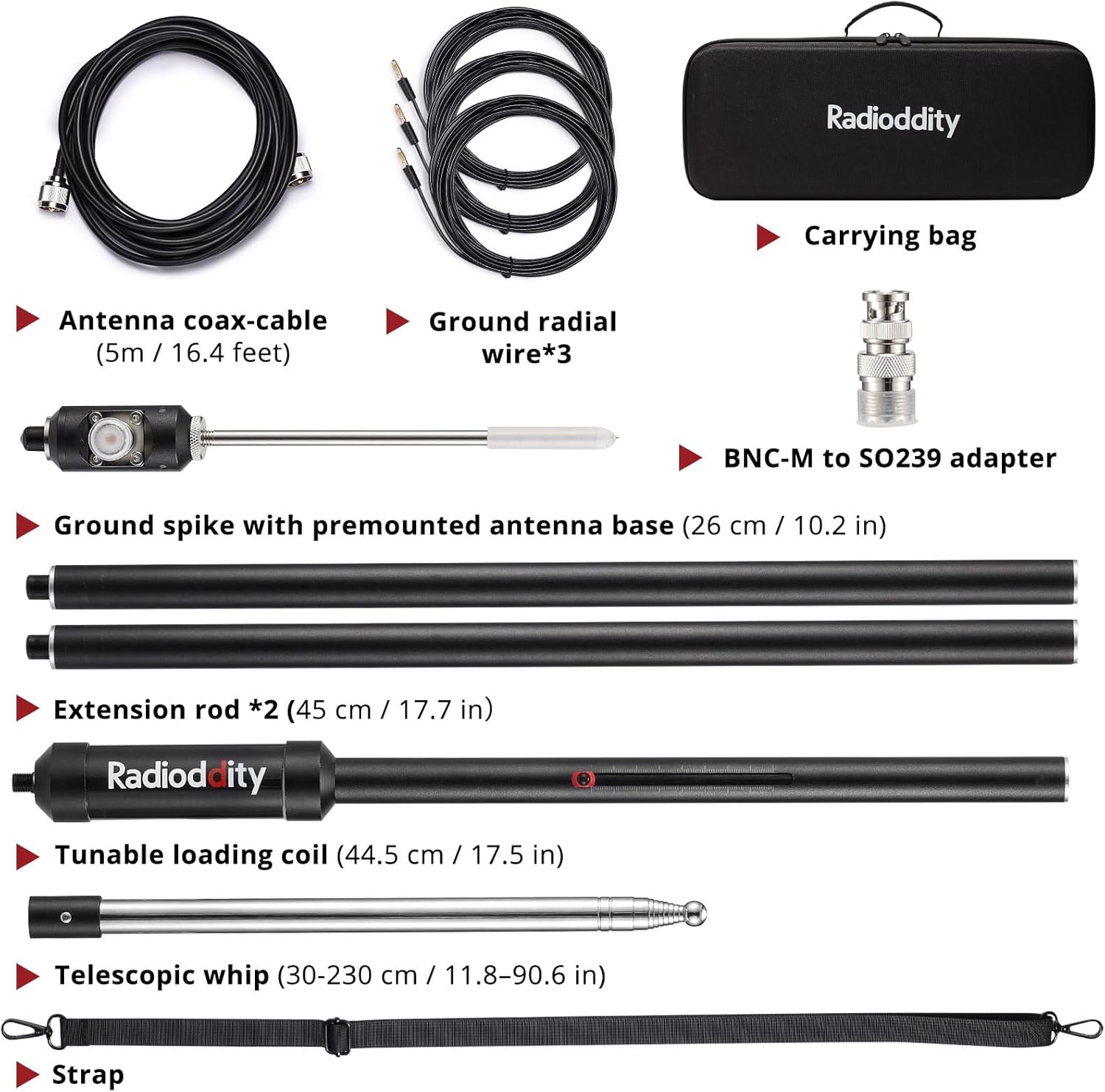 Detaljeret view of Radioddity HF-009 antenna components