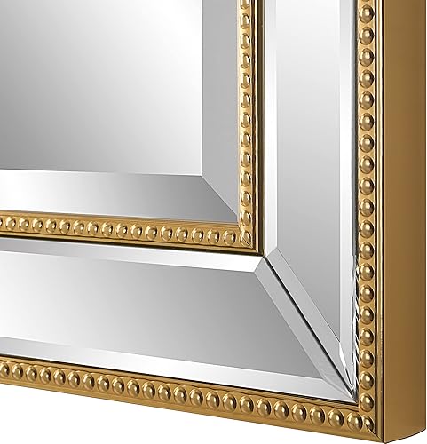 Miniatura 3 de Benjara 32 Inch Wood Wall Mirror, Beveled Mirror Frame, Gold