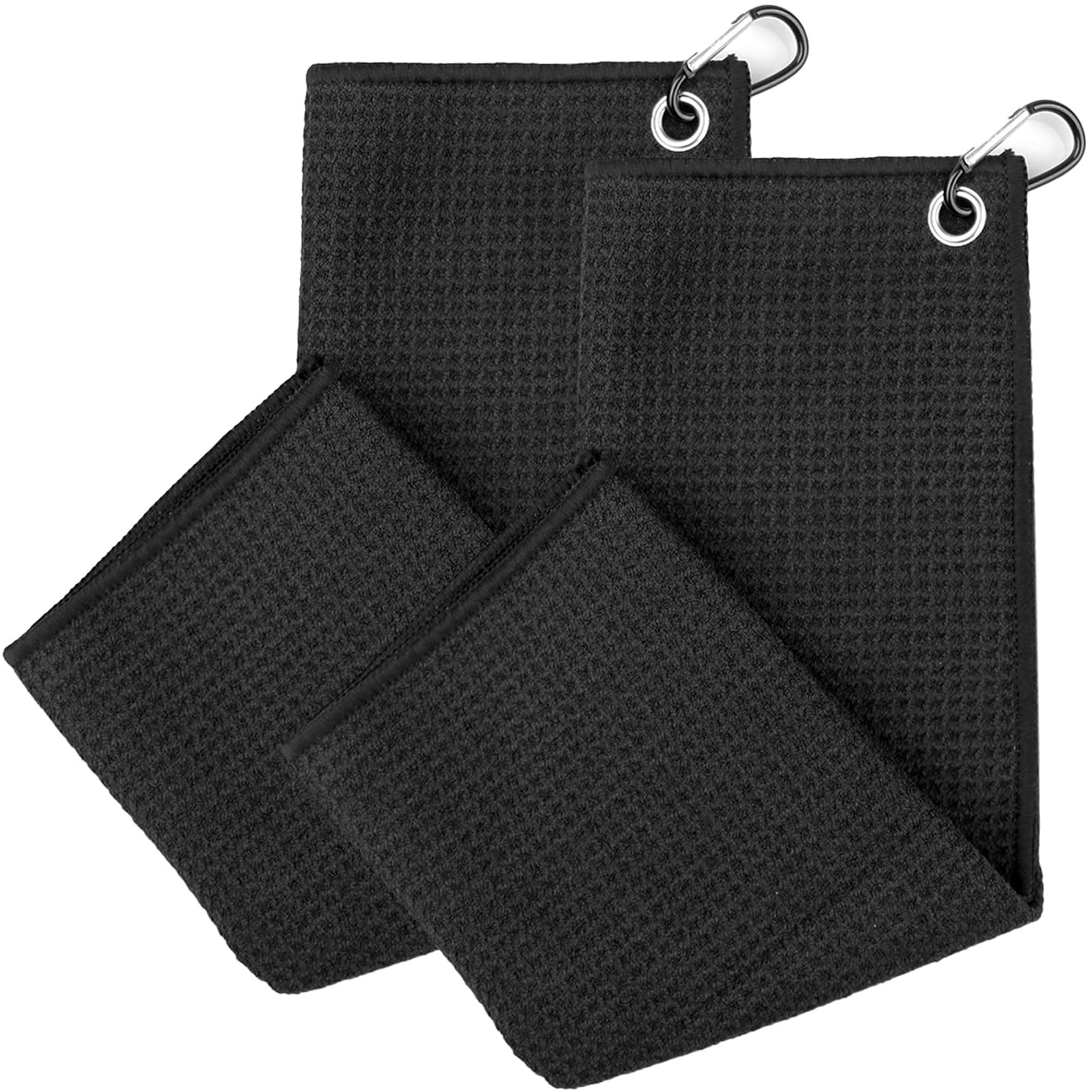 2 Pack Golf Towel 40 × 40cm,Golf Accessories,Golf Towels for Golf Bags with Clip,Golf Towel with Clip,Golf Towel for Men,Large Golf Towel,Microfiber,Featuring a Carabiner,for Yoga,Gyms,and Camping