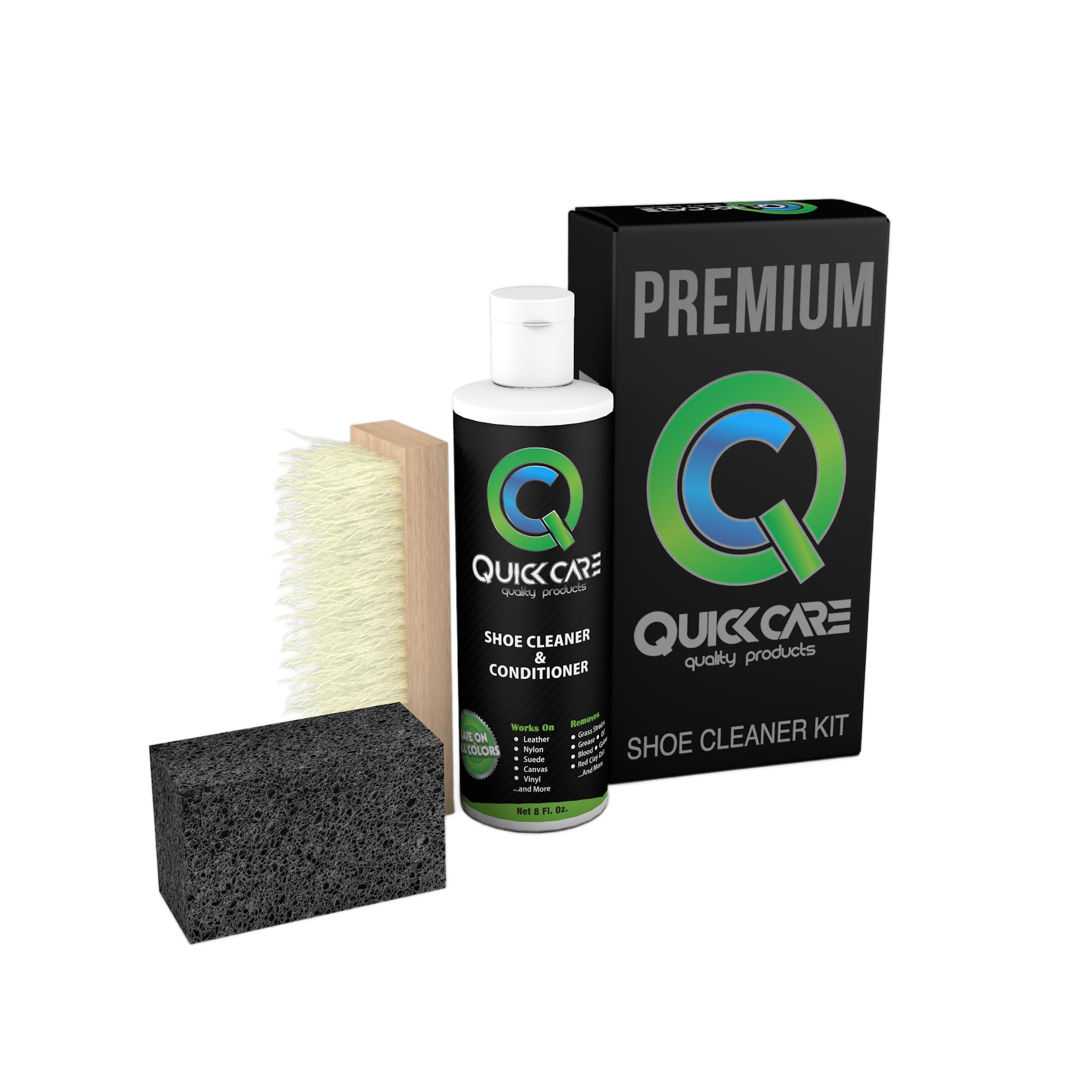 QuickCare Premium Shoe Cleaner with Conditioner, Brush & Sponge, Ultimate Cleaning Shoes Kit for Sneakers, Leather, Suede, Canvas, Mesh, Shoe Care Set