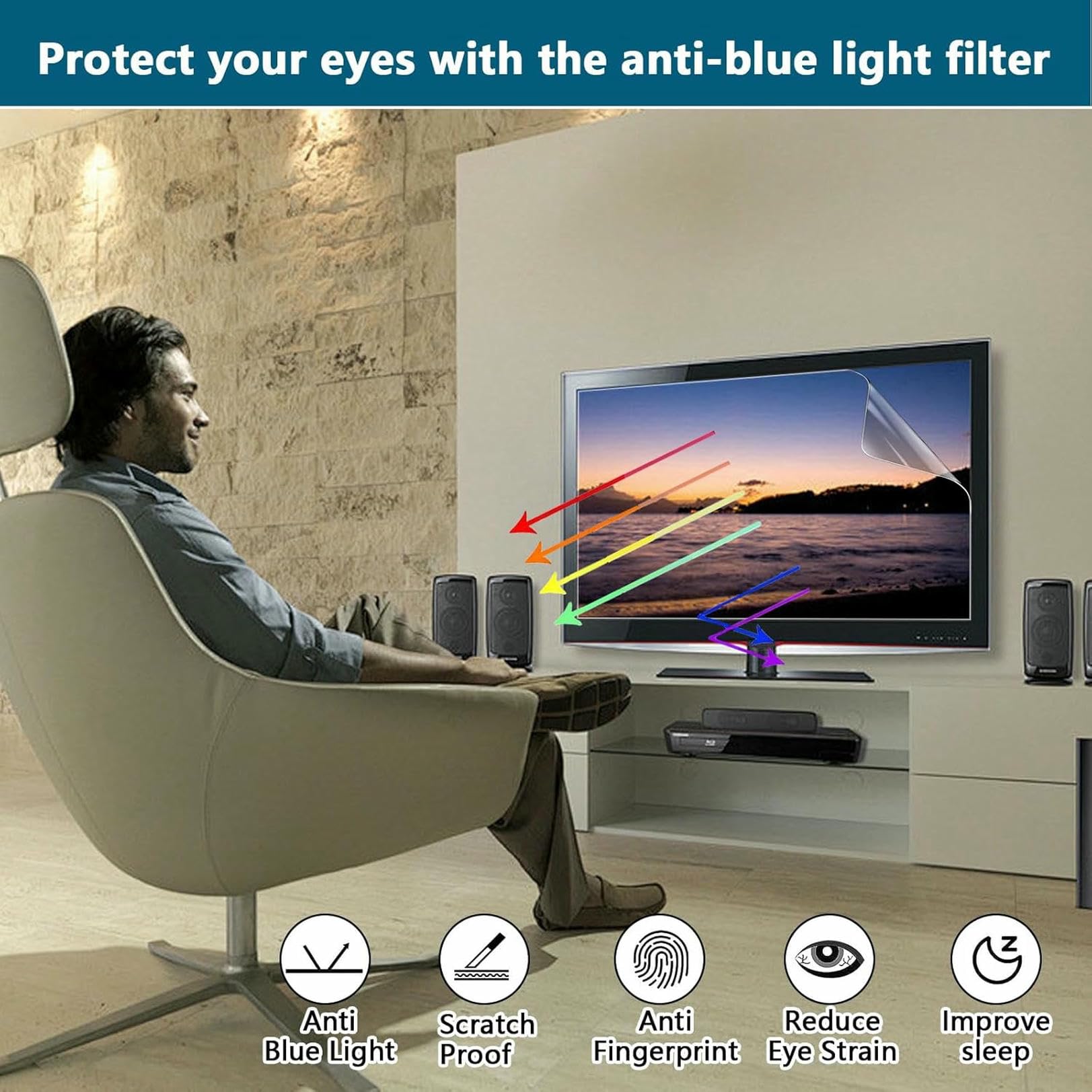 Pellicola Protettiva Anti-Luce Blu Opaca da 32-52 Pollici, Pellicola Antipolvere AntiGraffio, Protezione antiriflesso per Schermo TV per Interni ed Esterni, 39,，37