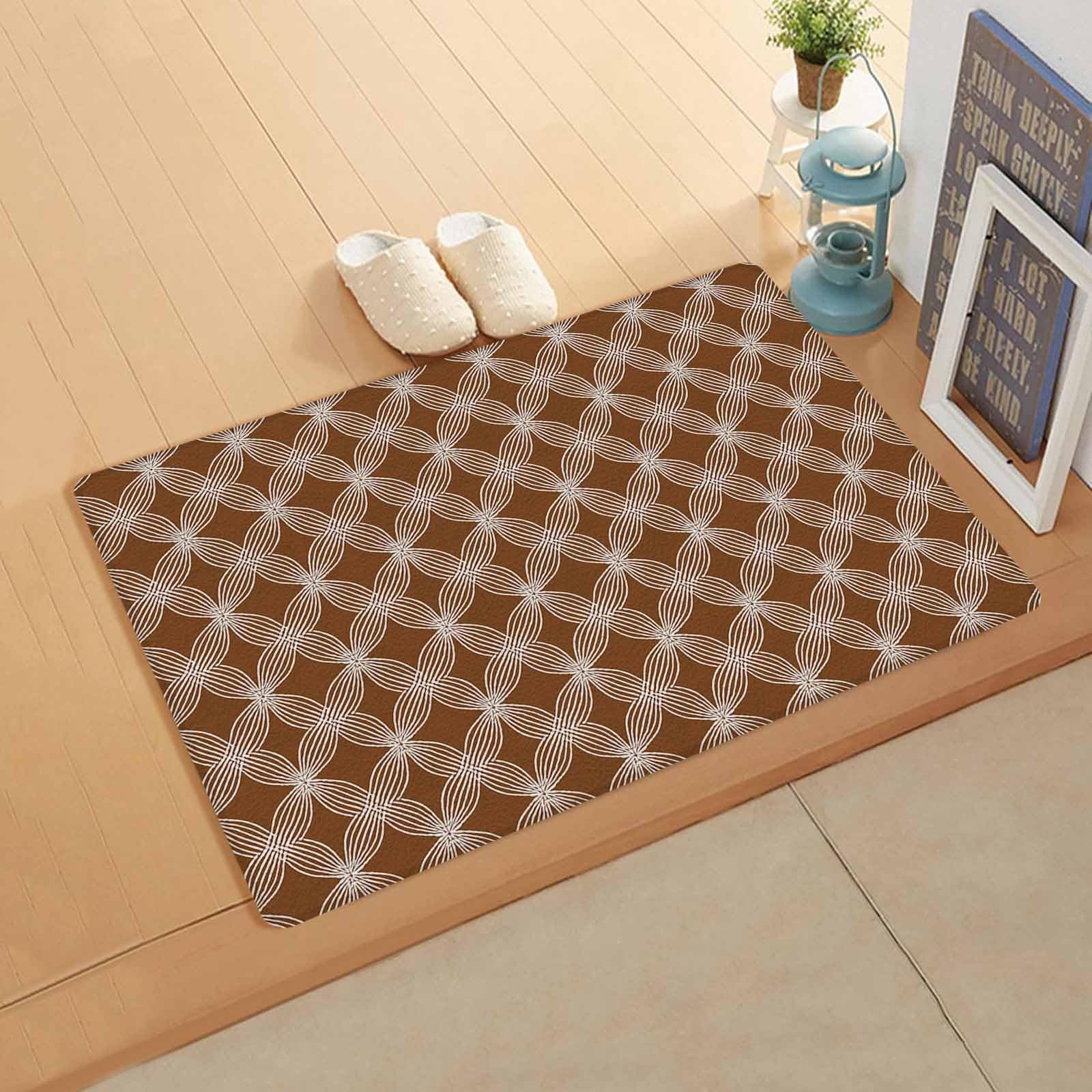 Retro Brown Antifatigue Kitchen Bath Door Mat Cushioned Runner Rug,Washable Welcome Floor Sink Mat,Waterproof & Non-Slip Standing Doormat for Kitchen,Modern Geometric Abstract Floral Art 18