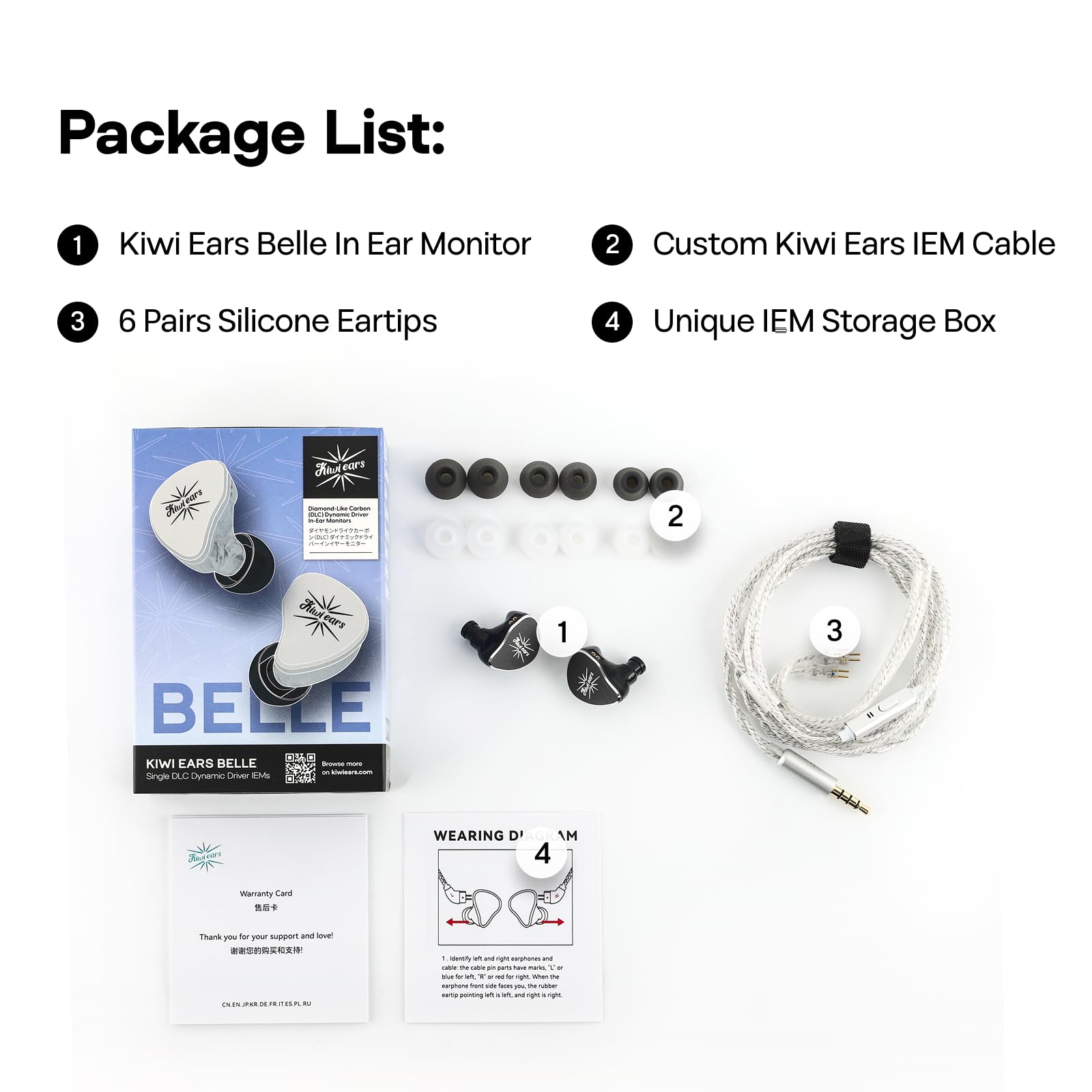 Linsoul Kiwi Ears Belle In Ear Monitor con Controlador Dinámico DLC de 10mm, Auriculares con Cable Plateado de Doble Capa, IEM Profesional para Escenario/Gaming/Producción Musical (con Mic, Negro)