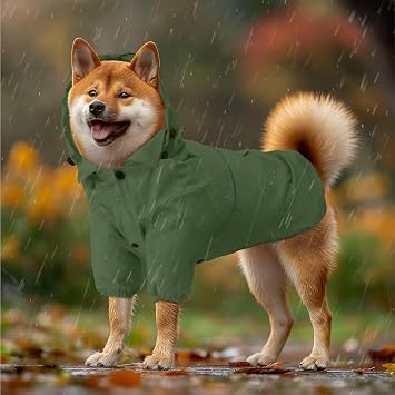 Navaris Hooded Dog Rain Jacket - Dog Raincoat Waterproof - Water-Resistant Rain Coat with Removable Hood - Raincoats with Sizes for Small Medium & Large Dogs - M Green