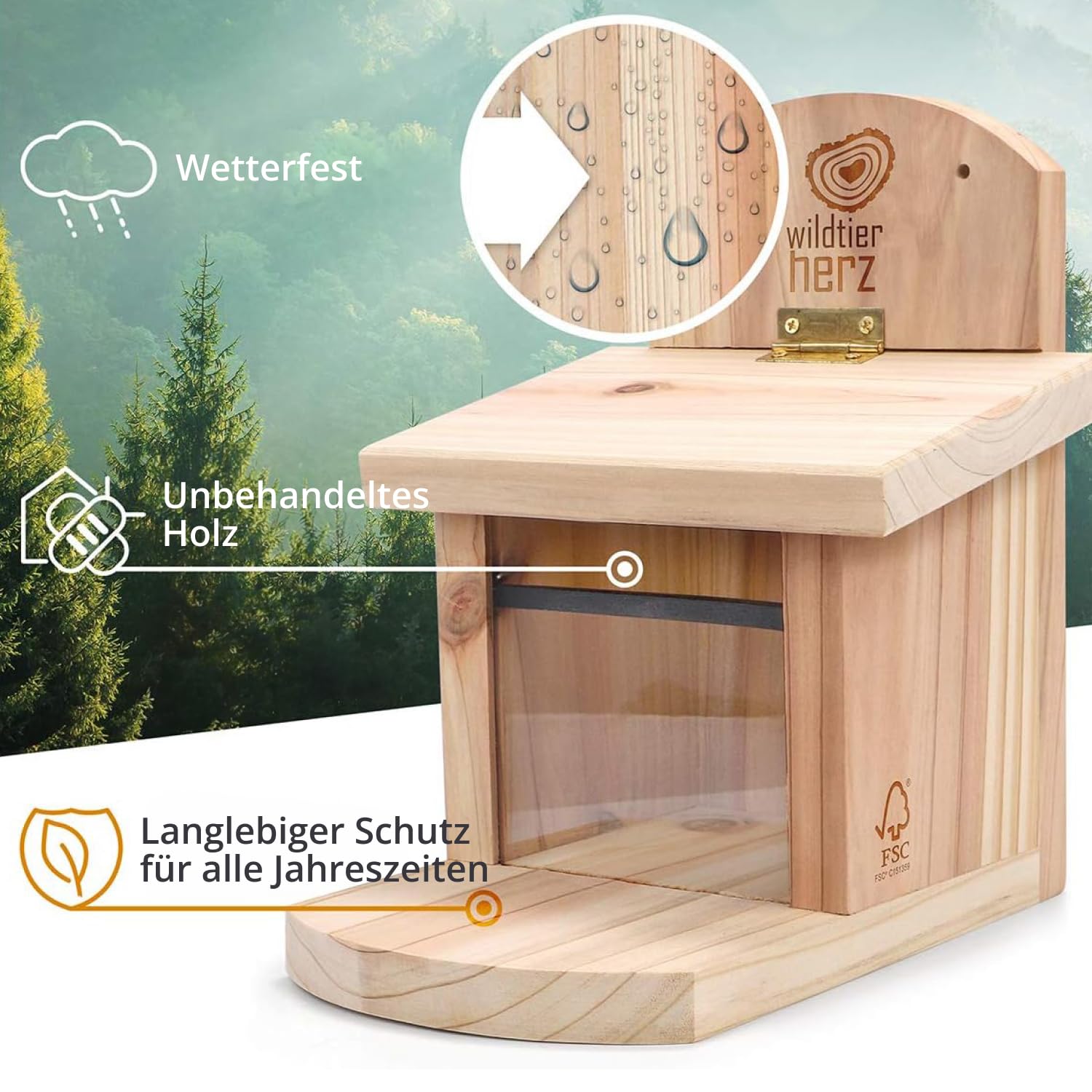 wildtier herz I Eichhörnchen Futterhaus wetterfest I aus verschraubtem Massiv-Holz Futterstelle I Futterstation Eichhörnchen Kobel, Eichhörnchenhaus