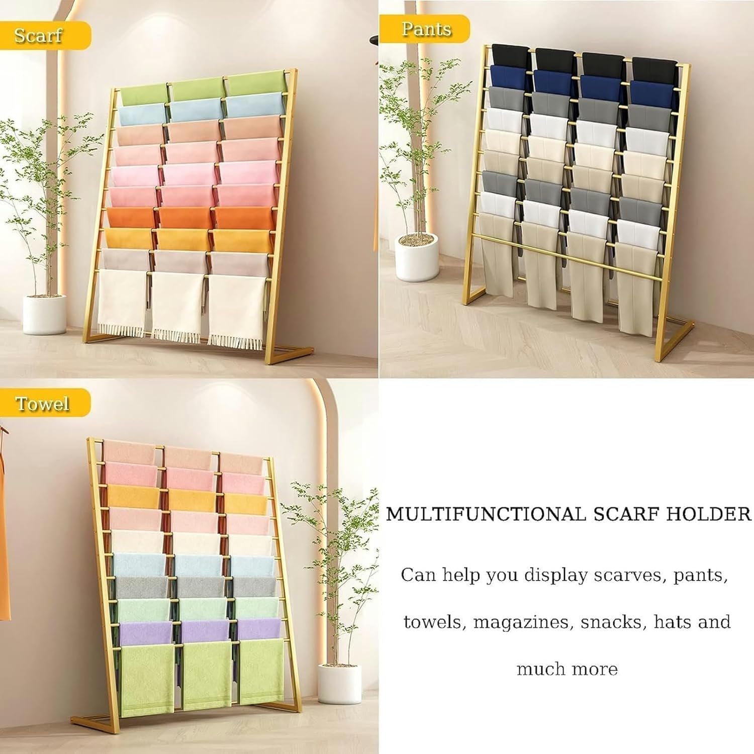 Metal Hijab Scarf Display Stand Organizer Rack for Retail Store Freestanding 10 Tier Floor Standing Hangers for Shawl Silk Suit Pants Commercial Clothing Boutique
