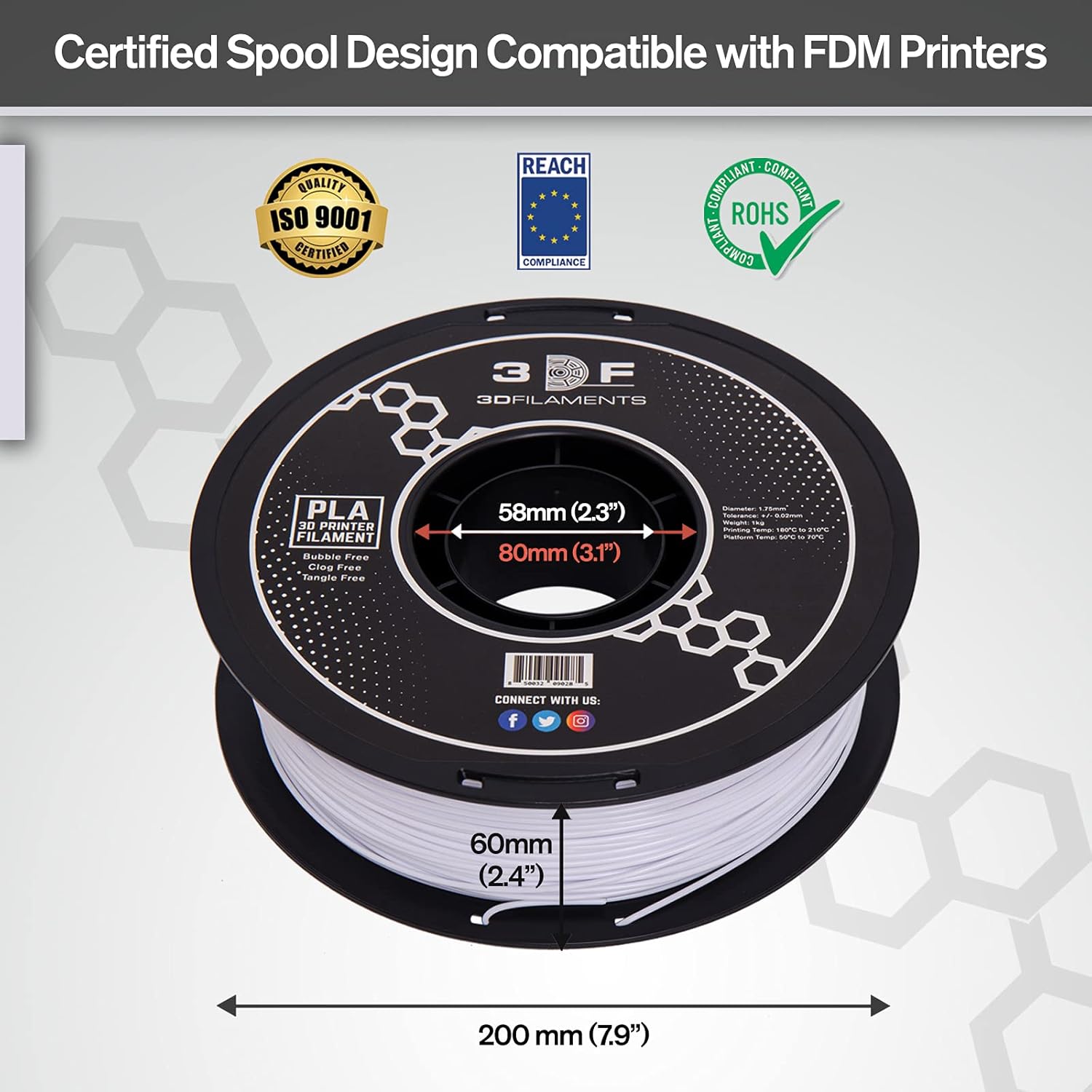 review 3DF Printing Filament – White PLA 3D Filament for FDM 3D Printers | PLA Filament 1.75mm | Dimensional Accuracy +/- 0.02mm | 1kg (2.2lbs) Spool | Pack of 1