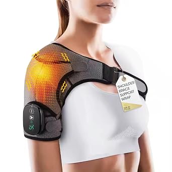 Heated Shoulder Brace for Men & Women - Adjustable Shoulder Support Wrap with Heat Pad & Vibration Electric Massagers for Pain Relief - Suitable for Left or Right Shoulder