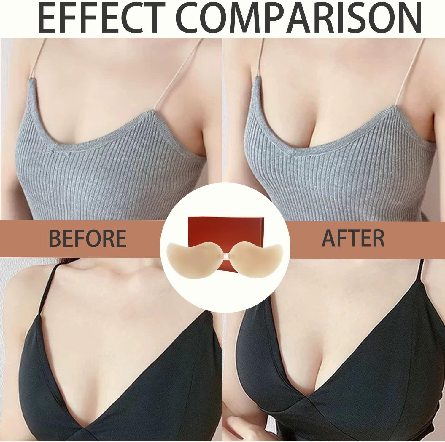 Cleavage Bra, Sticky Bra Push Up, Invisible Strapless Backless Sticky Bras, Invisible Push Up Sticky Bras for Women