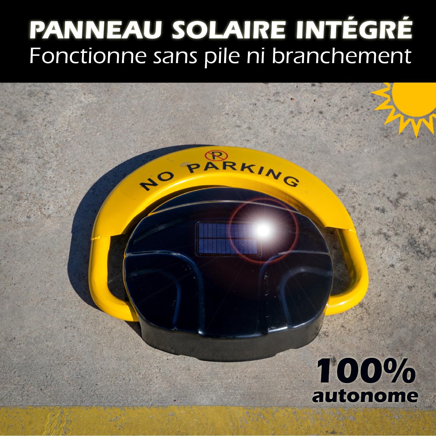 Barrière de Parking Rabattable Solaire, Contrôle à Distance 15m Verrou Télécommande, Système d'Alarme Intelligent Intégré Serrure de Stationnement, Bloque Parking Solaire