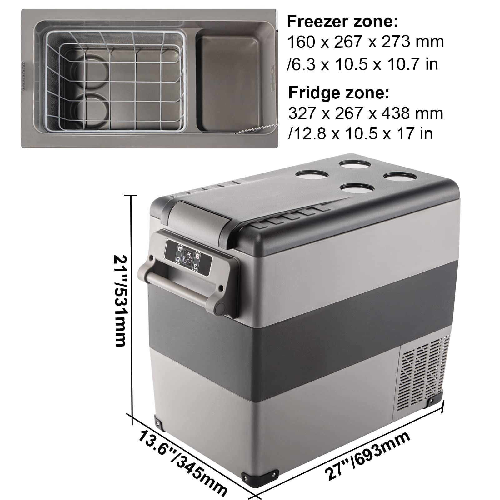 SucceBuy Glacière électrique portable de Voiture Mini Frigo Silencieux Portable 220V/55L avec Panneau Numérique -20 à 20℃ pour Maison, Voiture et Camping 69 * 34.5 * 52.4CM