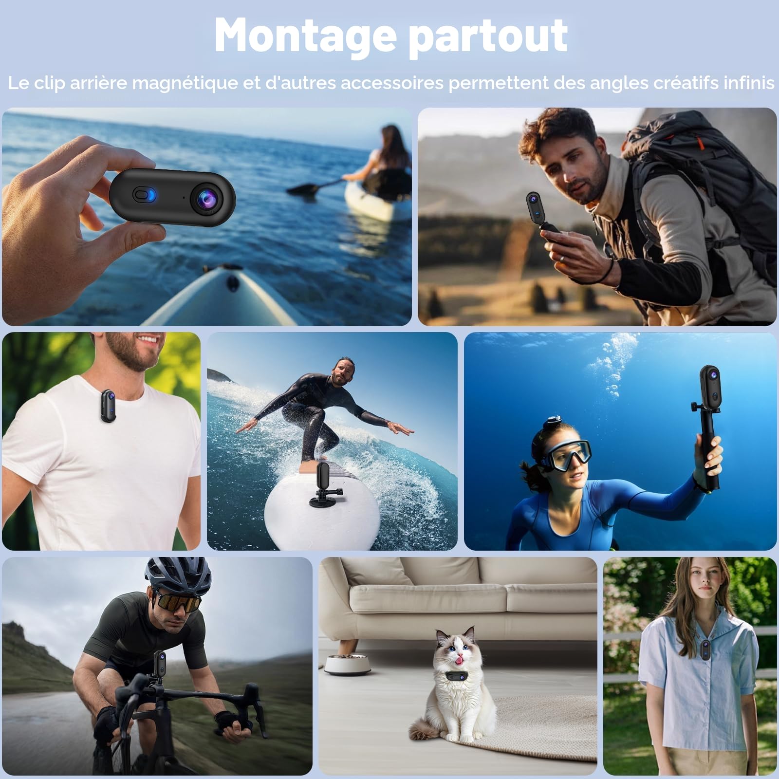 OBEST Caméra Action 4K Étanche WiFi,Caméra Vlog Objectif Grand Angle de 120°,Camera Casque Moto Magnétique IP68 Étanche à 30M,Batterie de 800 mAh Convient pour Vélo,Ski,Plongée,Vlog,Chat,Chien