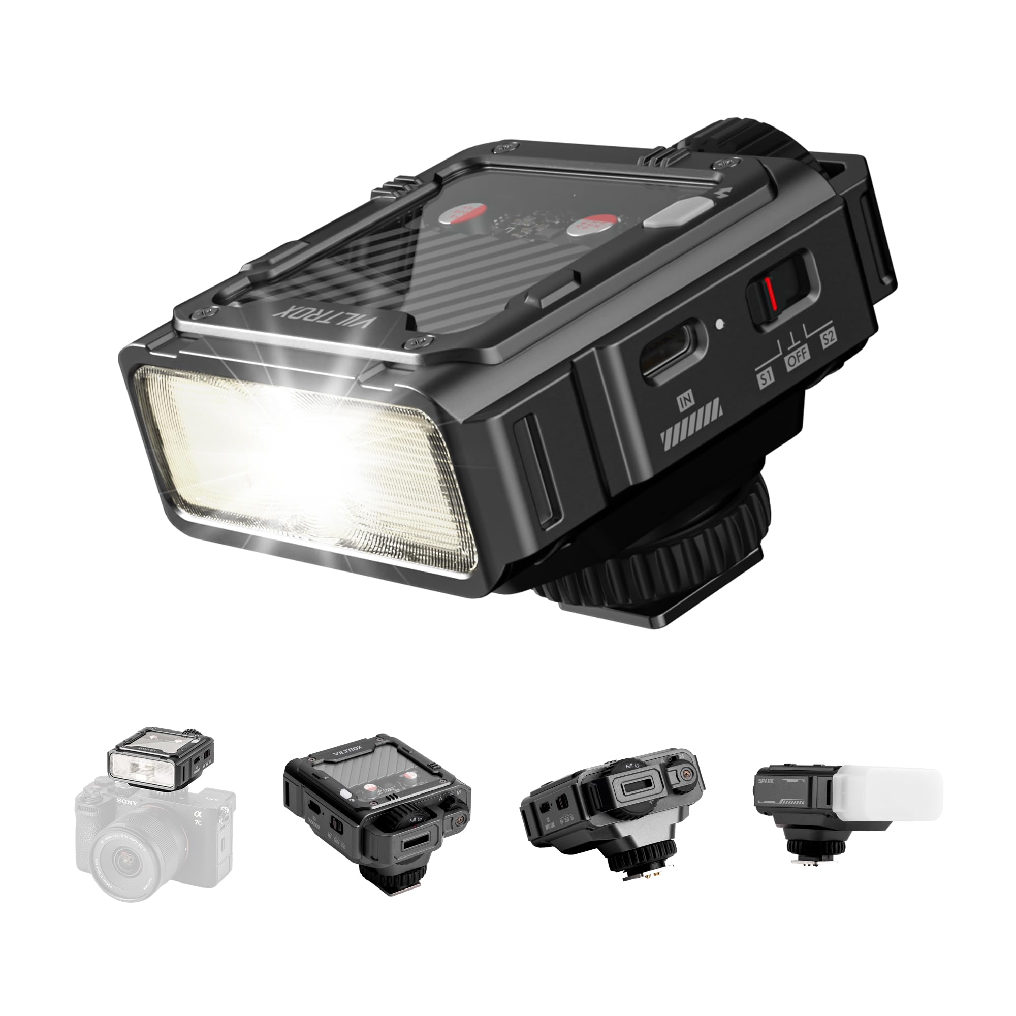 VILTROX Spark Z3 TTL-Kamerablitz für Sony, GN8 6500K On-Camera-Blitz Speedlite mit 7 Leistungsstufen, 650Vollleistungsblitzen, 1s Recycling, 3,7V/1800mAh Li-Ionen-Akku, Softbox (Grau)
