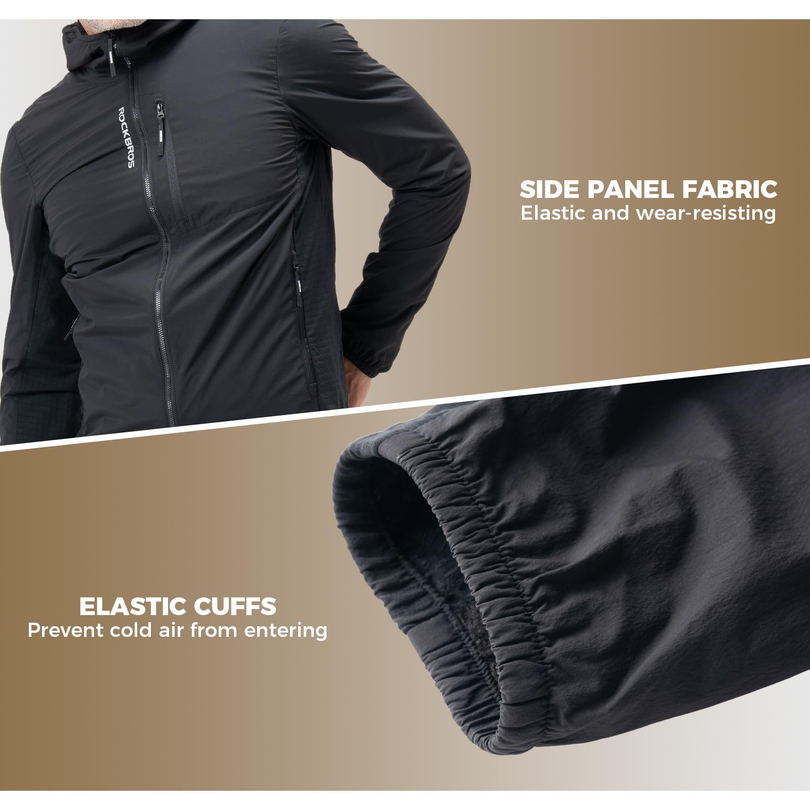 ROCKBROS Chaqueta Ciclismo para Hombre, Cálida Cortavientos Transpirable Resistente al Agua y Reflectante con Bolsillos para Running Senderismo Deportes al Aire Libre, Negro