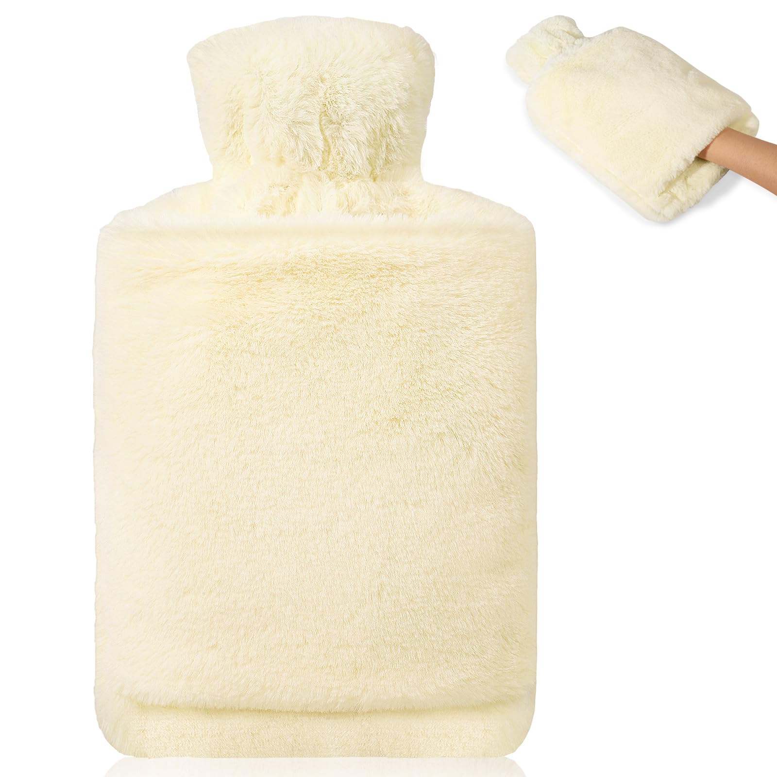 BOLEi Wärmflasche mit Weichem Bezug –Auslaufsicher 2L Groß Wärmflaschen mit Känguru-Tasche,Bettflasche Flauschig,Geschenke für Männer Frauen (Hellgelb)