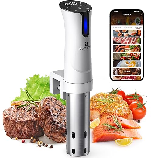 BLITZHOME - Sous Vide Machine, WiFi App Included, 1100W Sous Vide Cooker with Precise Temperature and Timer, Ultra Quiet Precision Immersion Circulator Device,