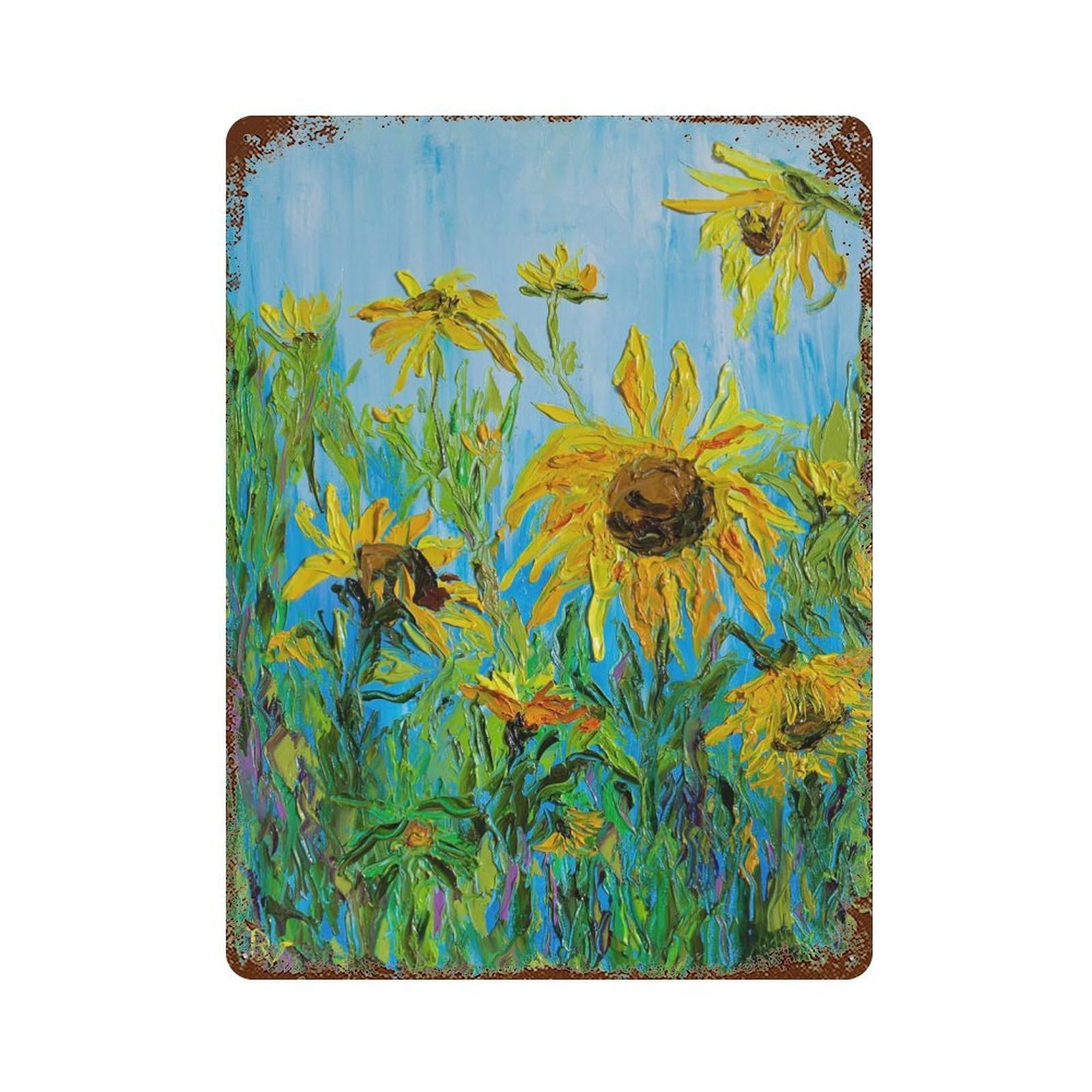 Rust Effect Sunflowers in July Rusty Metal Tin Sign 15.7"x11.8", Farmhouse Wall Decor for Cafe, Home Bar And Lounge Decor