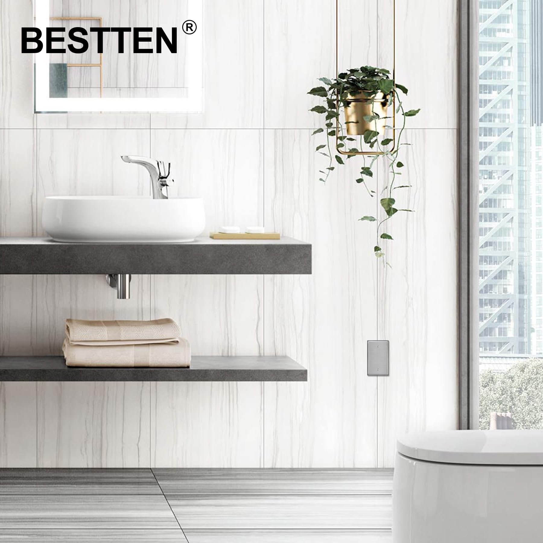 BESTTEN Lot De 10 Plaques Murales Décoratives En Métal - Couvercles De Sortie En Acier Inoxydable 11x6 Cm - Finition Robuste Et Anticorrosion