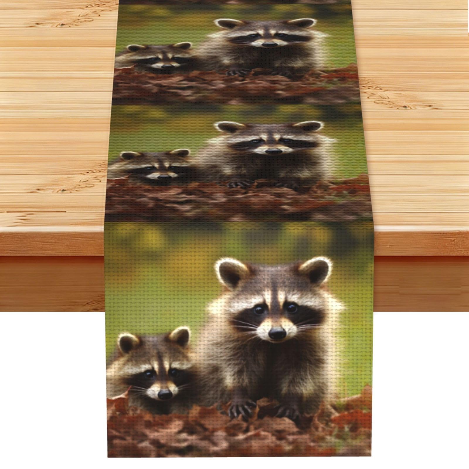 Raccoon Table Runner 13x72 Inch Cotton Linen Table Linen Washable Farmhouse Tablecloth Modern Abstract Art Kitchen Dinning Table Decoration for Home Party Decor