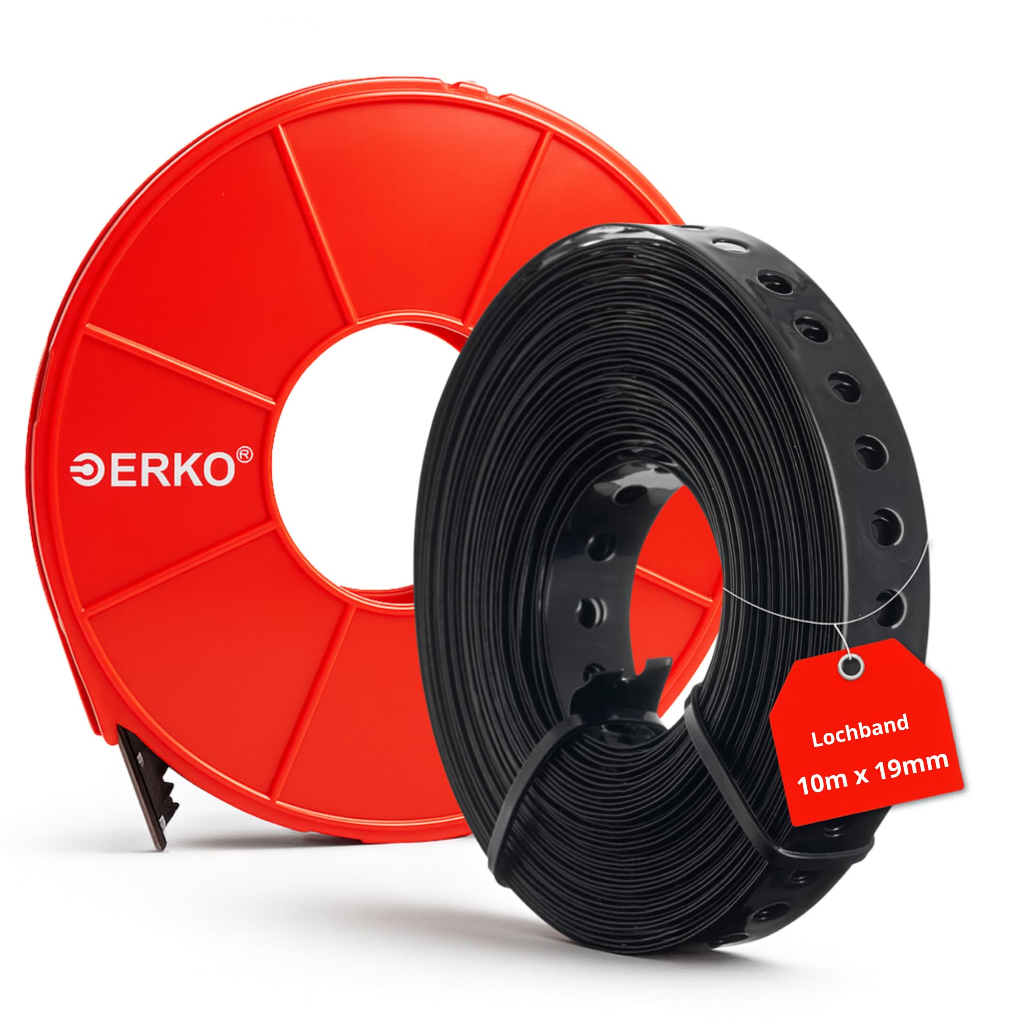 ERKO Montagelochband 19mm x 10m, verzinkt, Lochdurchmesser 6,5mm, Lochabstand 15mm, Kunststoffbeschichtet, robuste Befestigungslösung, Perforiertes Bindeband, Schwarz