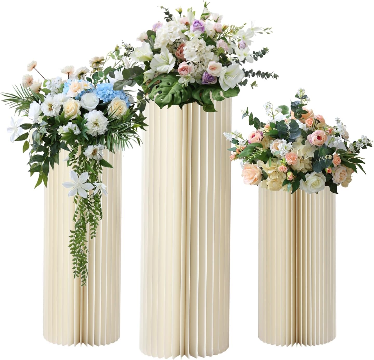 Wedding Centerpieces Cardboard Vases - Set of 3 Flower Vase Flowers Stand for Party Tables Decorations, Elegant Bulk Weddings Decoration Table Cylinder Centerpiece Stands
