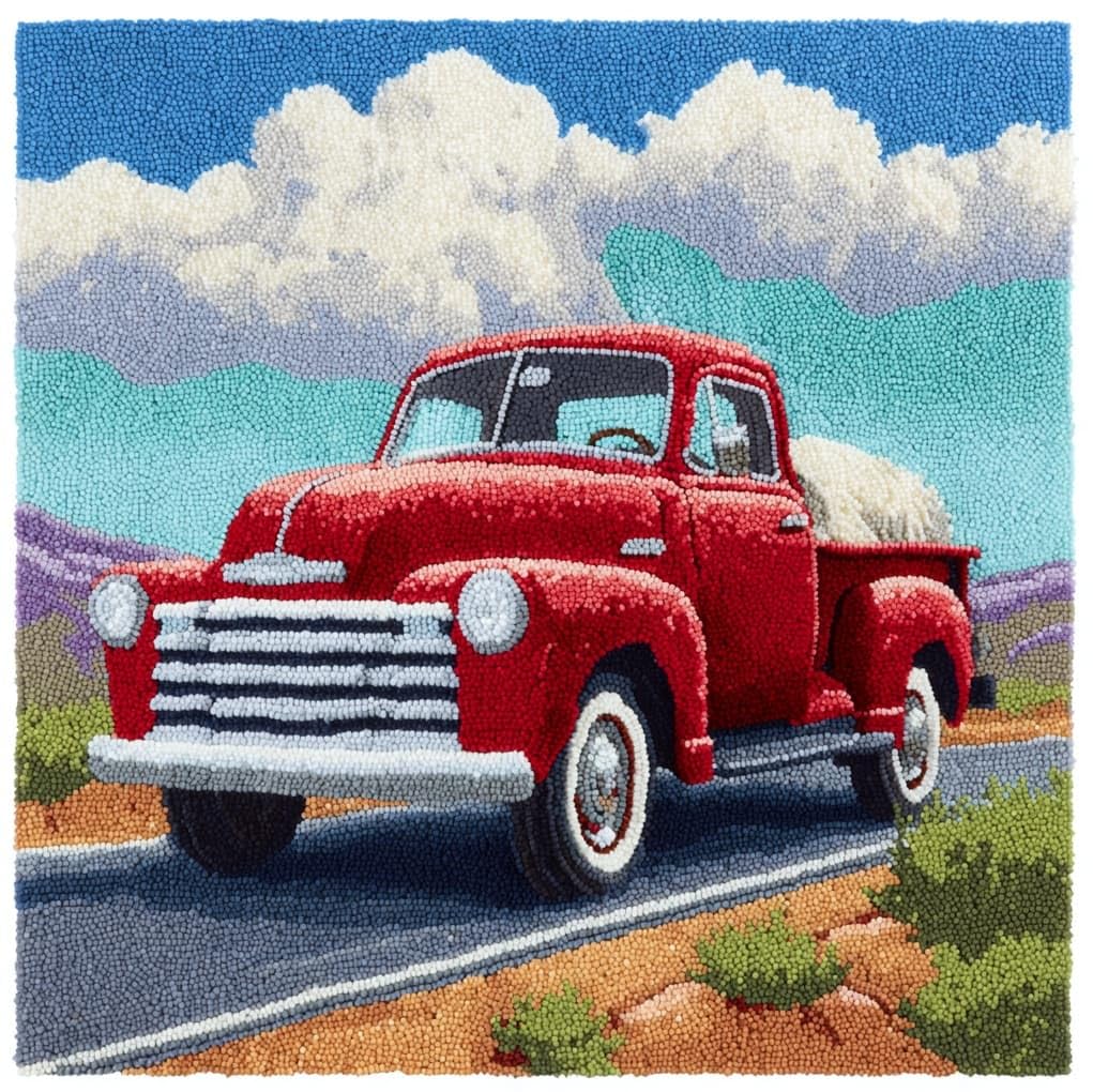 Wallustrioaw Retro Truck Latch Hook Kits Pillow For Adults,
