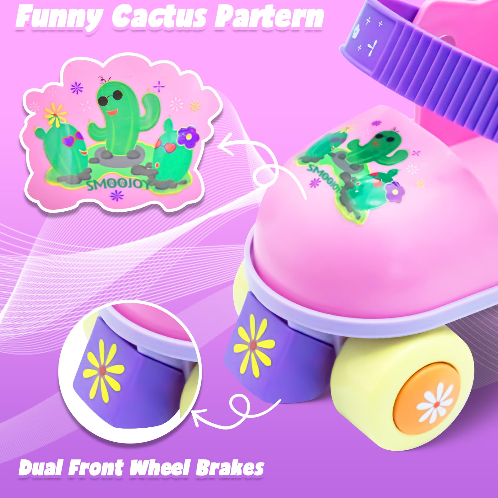 SMOOJOY Toddler Roller Skates for Kids Girls Boys Ages 2-5 Adjustable Quad Skate Shoes for Beginners Pink Rollerskates patines para niños