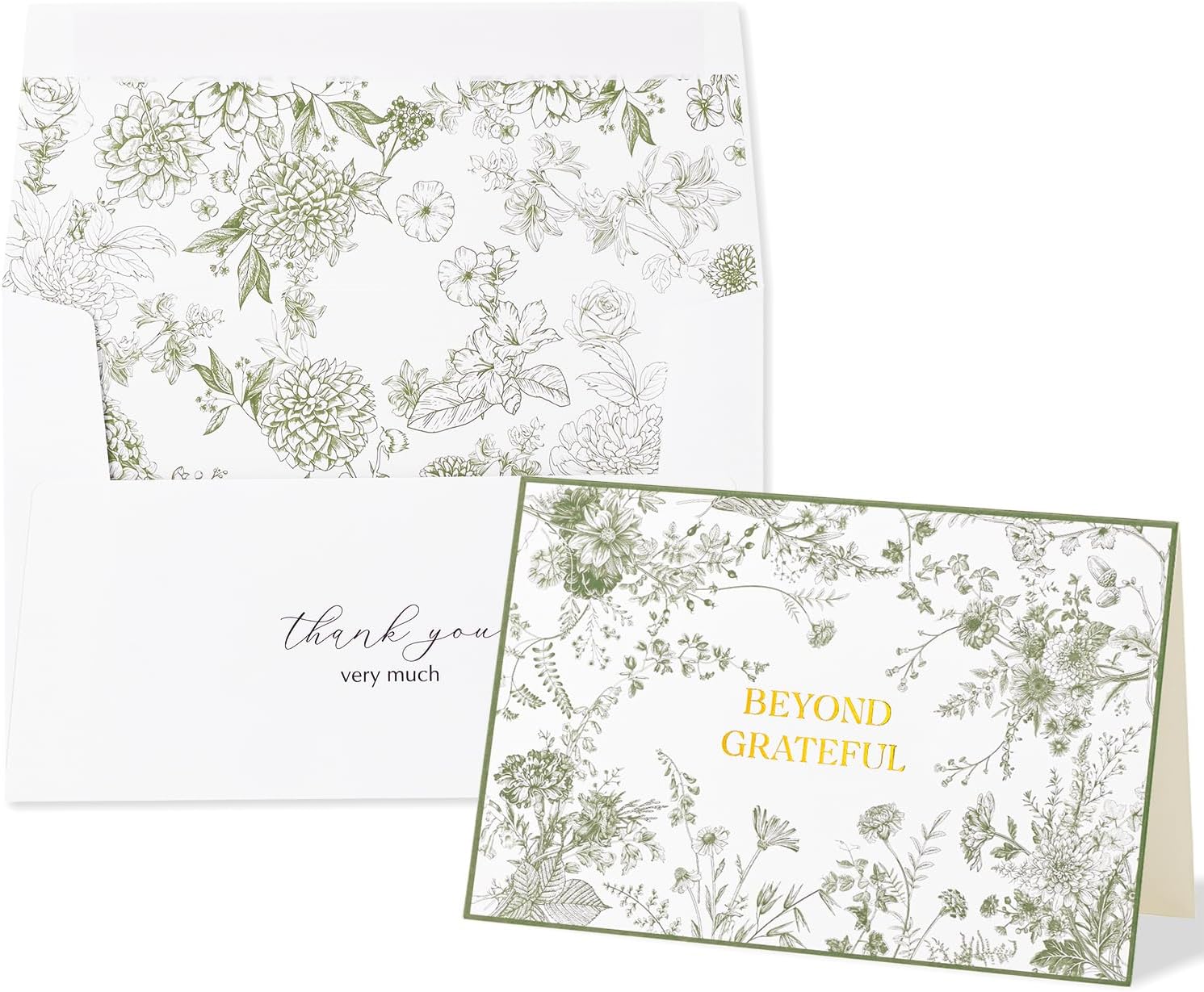 Crisky Beyond Grateful Thank You Cards with Envelopes Bulk, 50 Pack Green Floral Thank You Notes with Envelopes Set for Bridal Shower, Wedding Engagement, Baby Shower, Graduation, Birthday