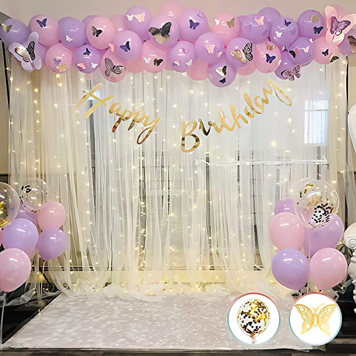 Special You Happy Birthday Decoration kit for girls, Butterfly Theme Birthday Backdrop for Decoration, Pink, Purple Balloons & Decorative Light, Princess Theme birthday decoration Items for Baby Girl