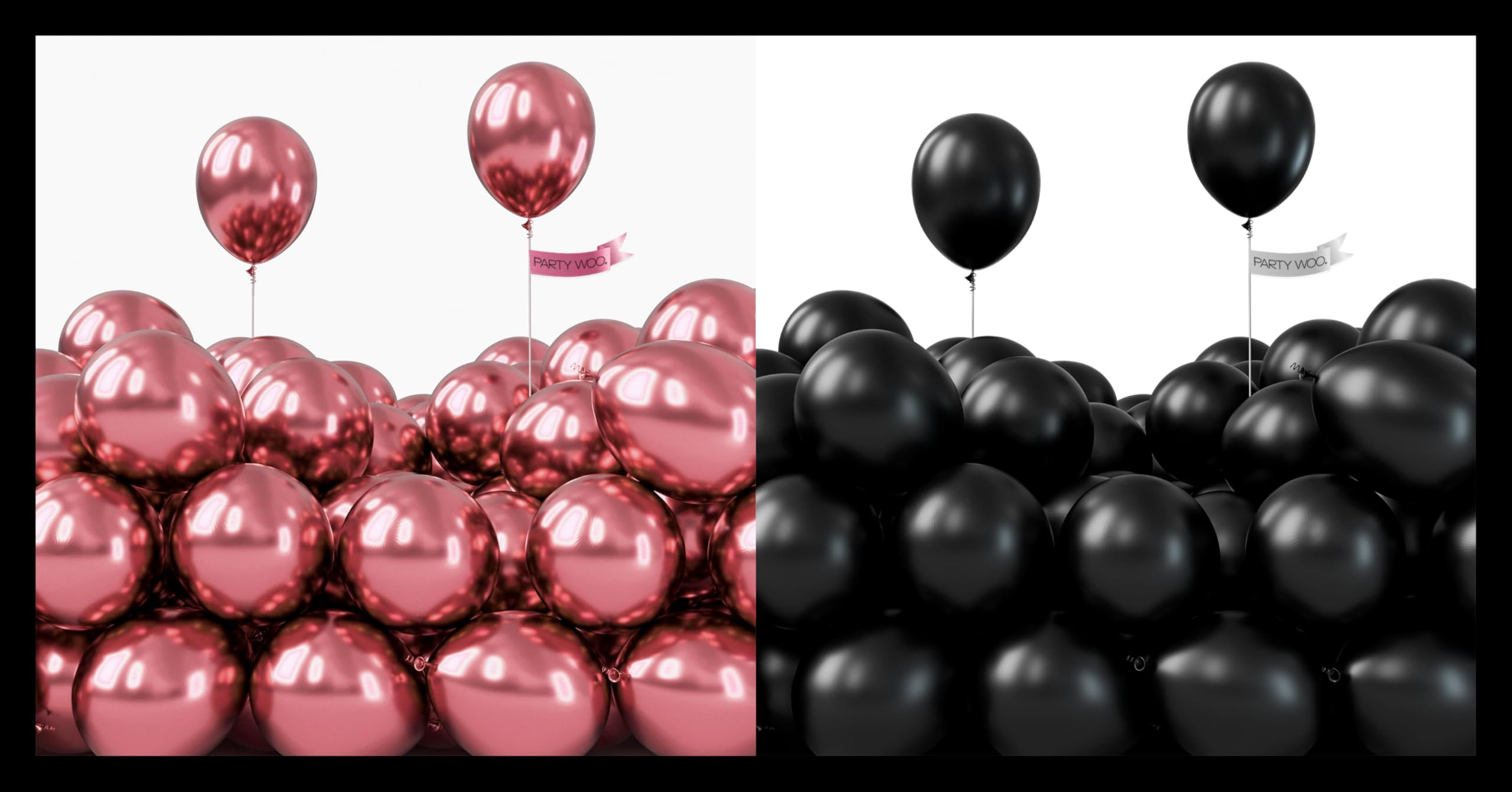 PartyWoo Metallic Dark Pink Balloons 100 pcs 5 Inch and PartyWoo Black Balloons 100 pcs 5 Inch