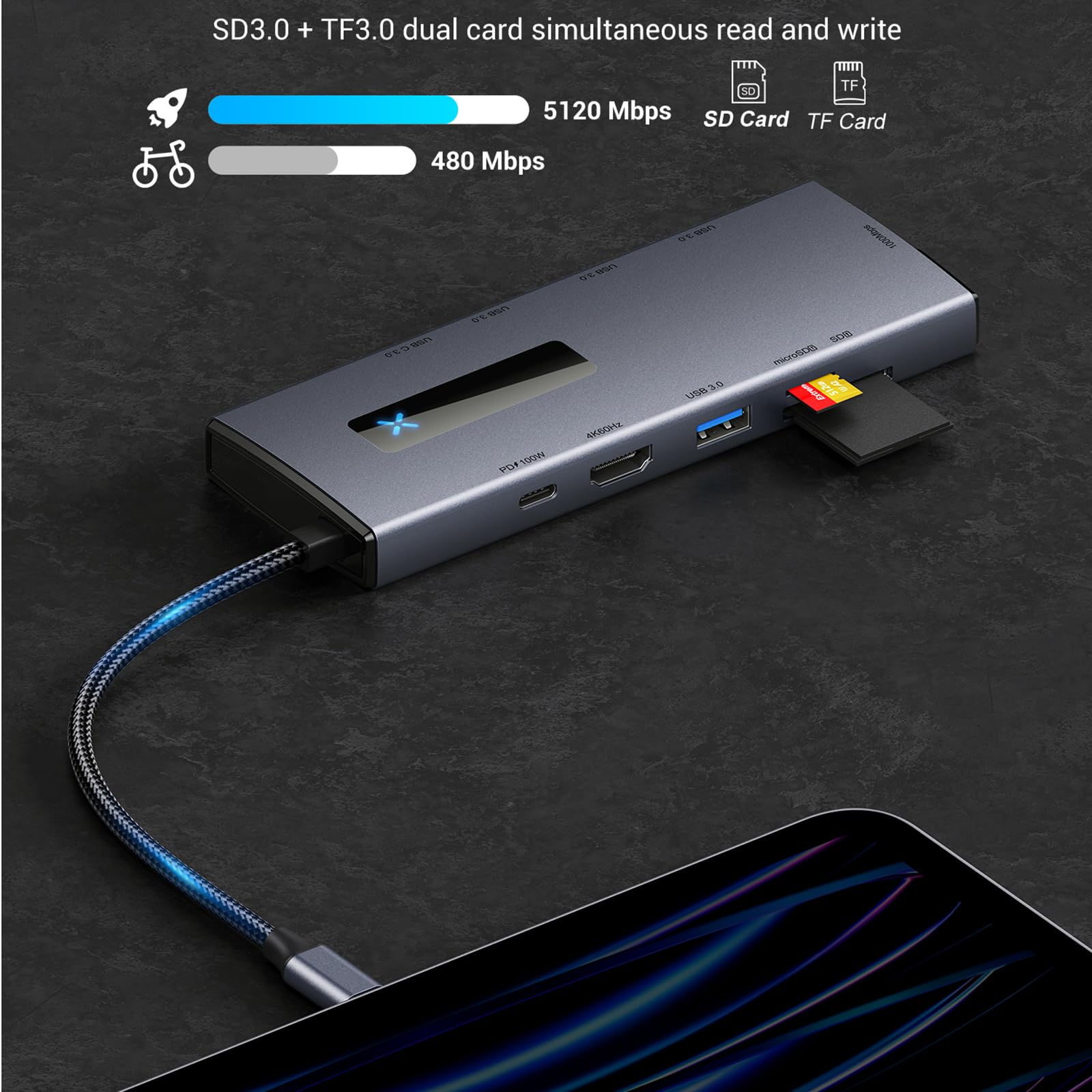USB-C-Hubs, 10-in-1, Typ C auf 4K @ 60HZ-kompatibler Adapter mit RJ45 SDTF-Kartenleser, PD100W, schnelles Aufladen für Laptop