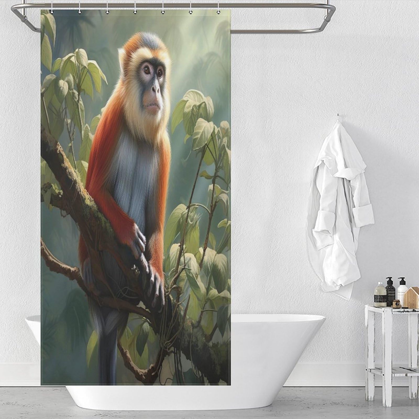 Rideau de douche singe en tissu pour salle de bain moderne
