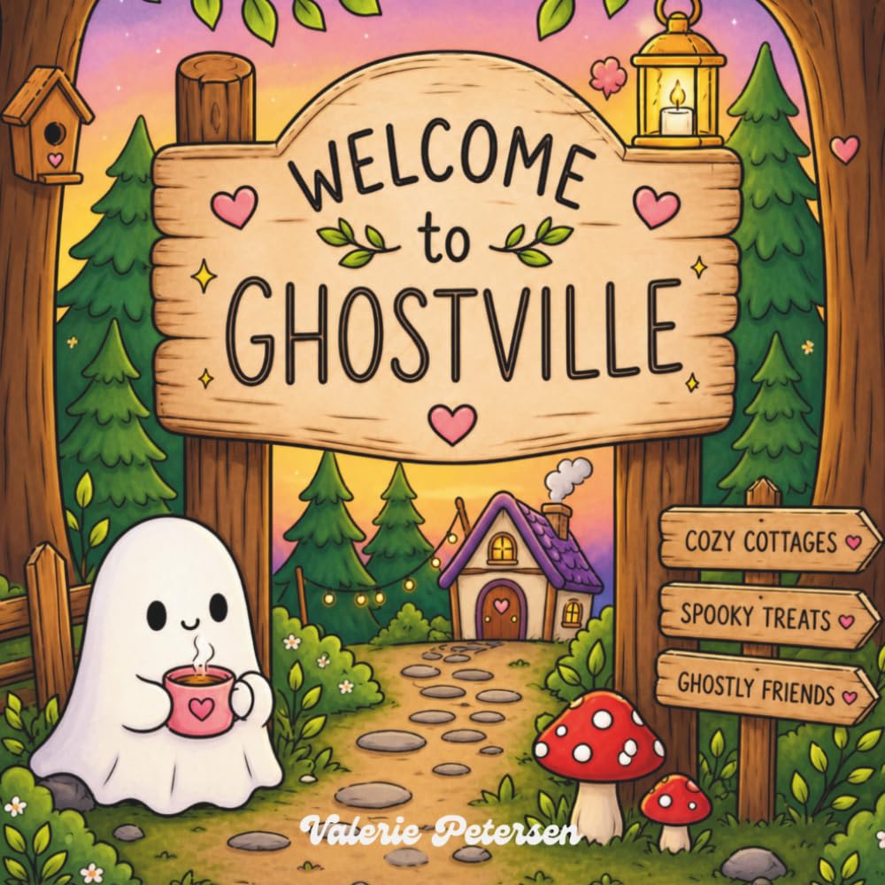 Welcome to Ghostville: A Cozy Cute Ghost Coloring Book: Adorable, Relaxing, Spooky-Comfy Scenes for Adults & Teens