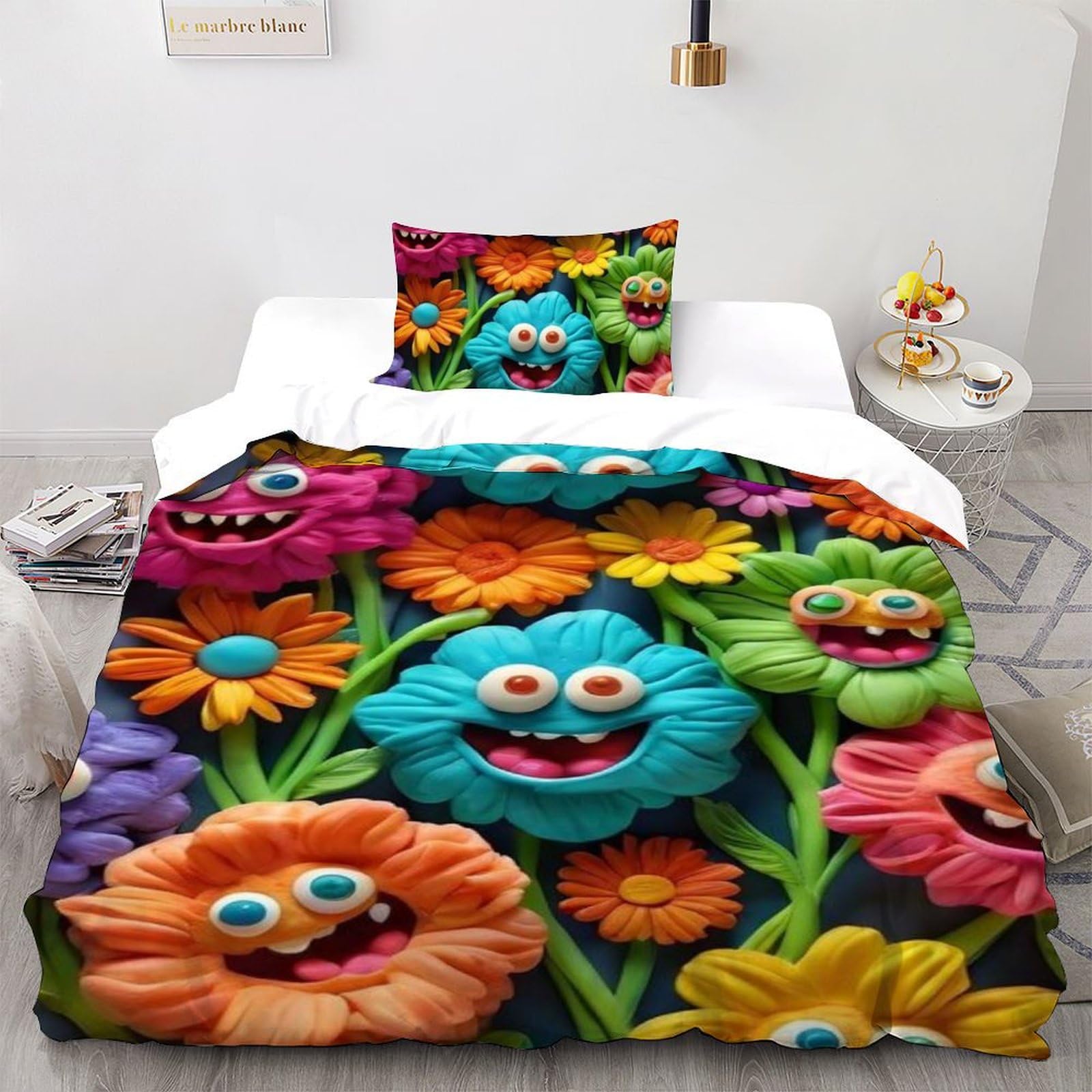 Housse de couette single fleurs colorées en microfibre 135x200cm