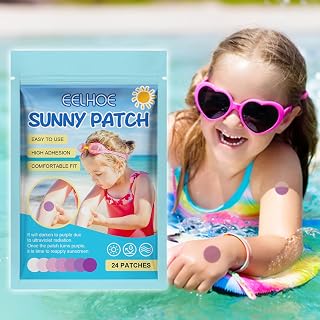 UV Detection Stickers for Sunscreen Reapply Reminder, 24 Count Dots Sunny Patch to Detect SPF of Sunscreen, Sun Protection Clothing, Sun Umbrella for Face, Arm, Leg
