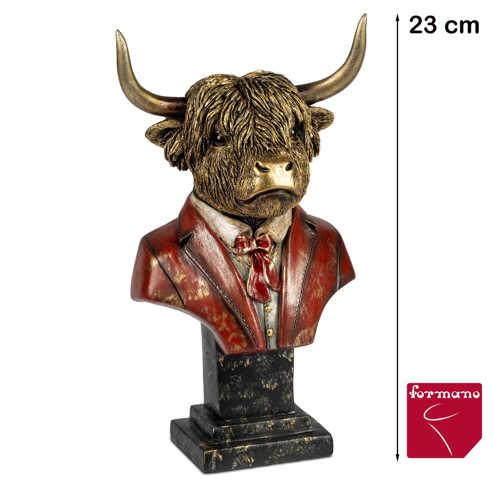 formano Dekofigur 2er Set Kuh Set Deko-Büsten - Polyresin 23 cm Handbemalt bunt - Tierfiguren im Gentleman-Look - Hochwertige Wohn-Deko & Geschenkidee für Wohnzimmer, Büro oder Landhausstil