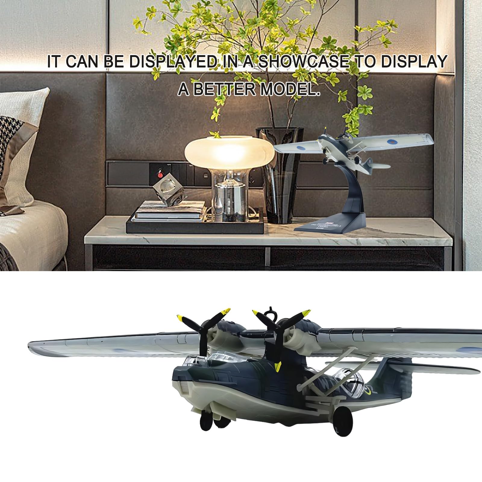 Modello aereo militare pressofuso metallo pressofuso PBY-5 in scala 1:144, collezione, con eliche rotanti, espositore, replica autentica for appassionati aviazione