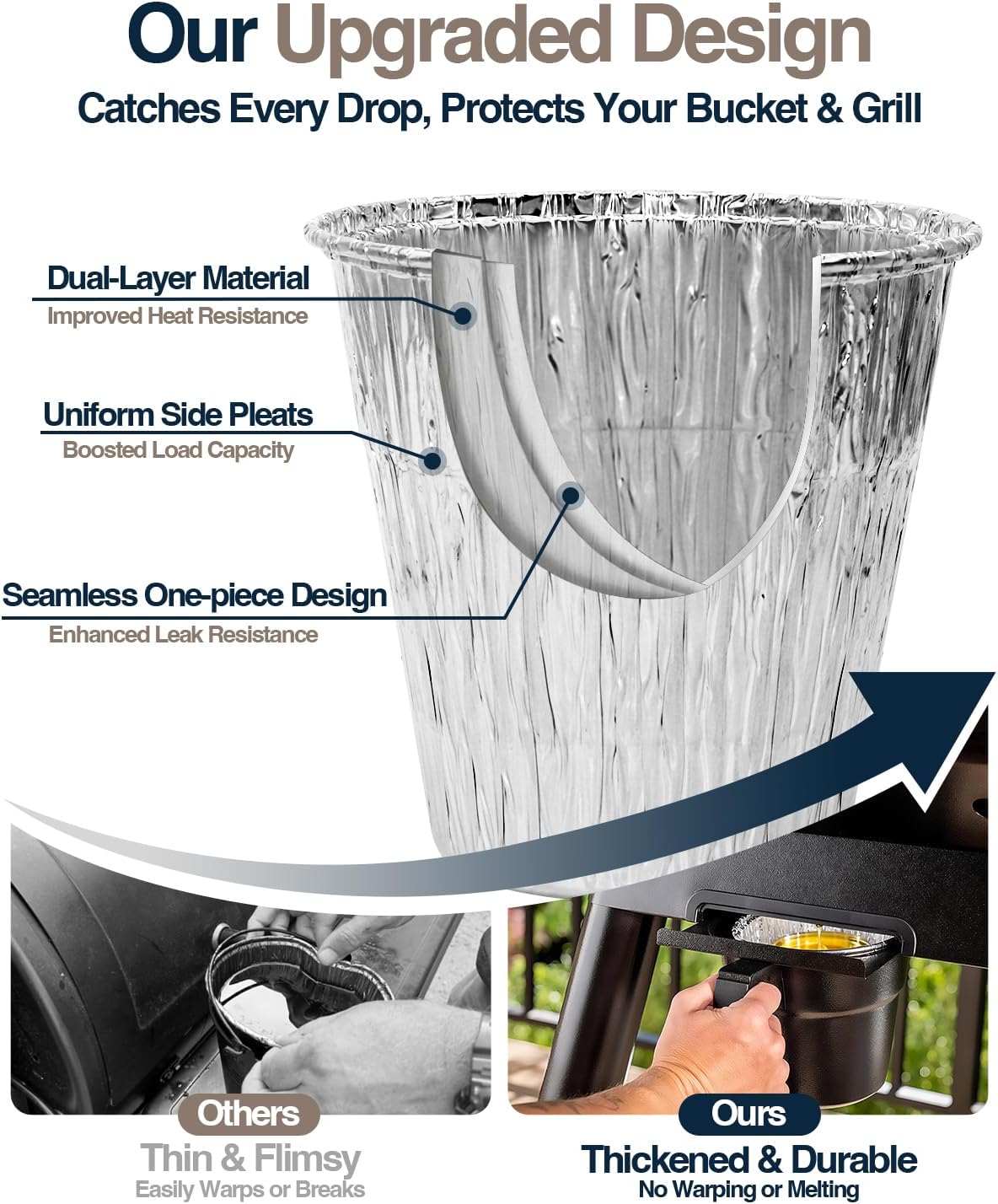 Grease Bucket Liner for Traeger BAC608 Grease & Ash Keg, Drip Tray Liners for Timberline, Ironwood, Woodridge Pellet Grills and Flatrock, Drip Bucket Cup for Pit Boss, 6.3” x 6.0”, 25Pack