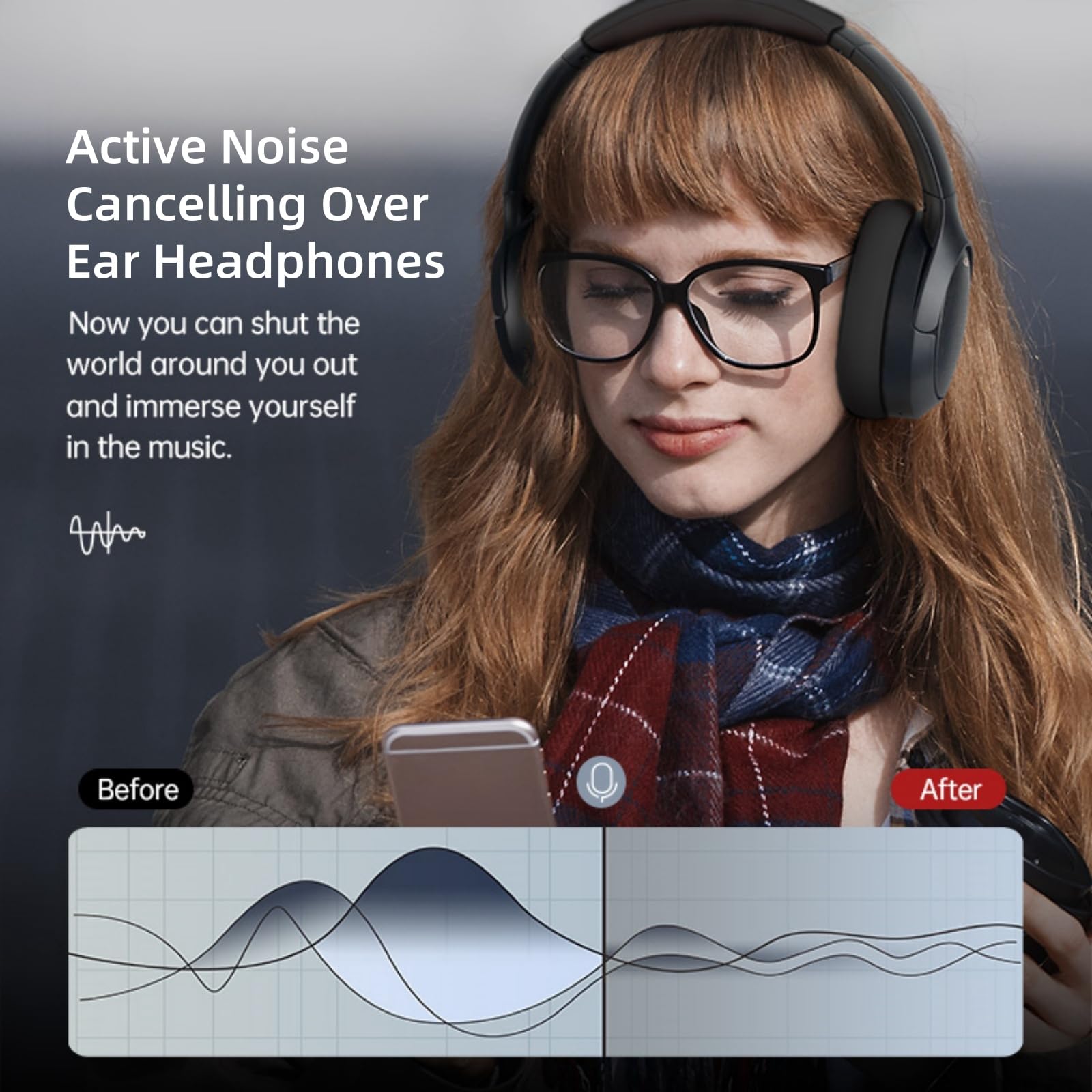 Auriculares Supraurales Con Cancelación De Ruido, Auriculares InaláMbricos Bluetooth5.4 Con MicróFono, Sonido De Alta Resolución 50 Horas De Reproducción, DiseñO CóModo Para Adultos Y Personas Mayores